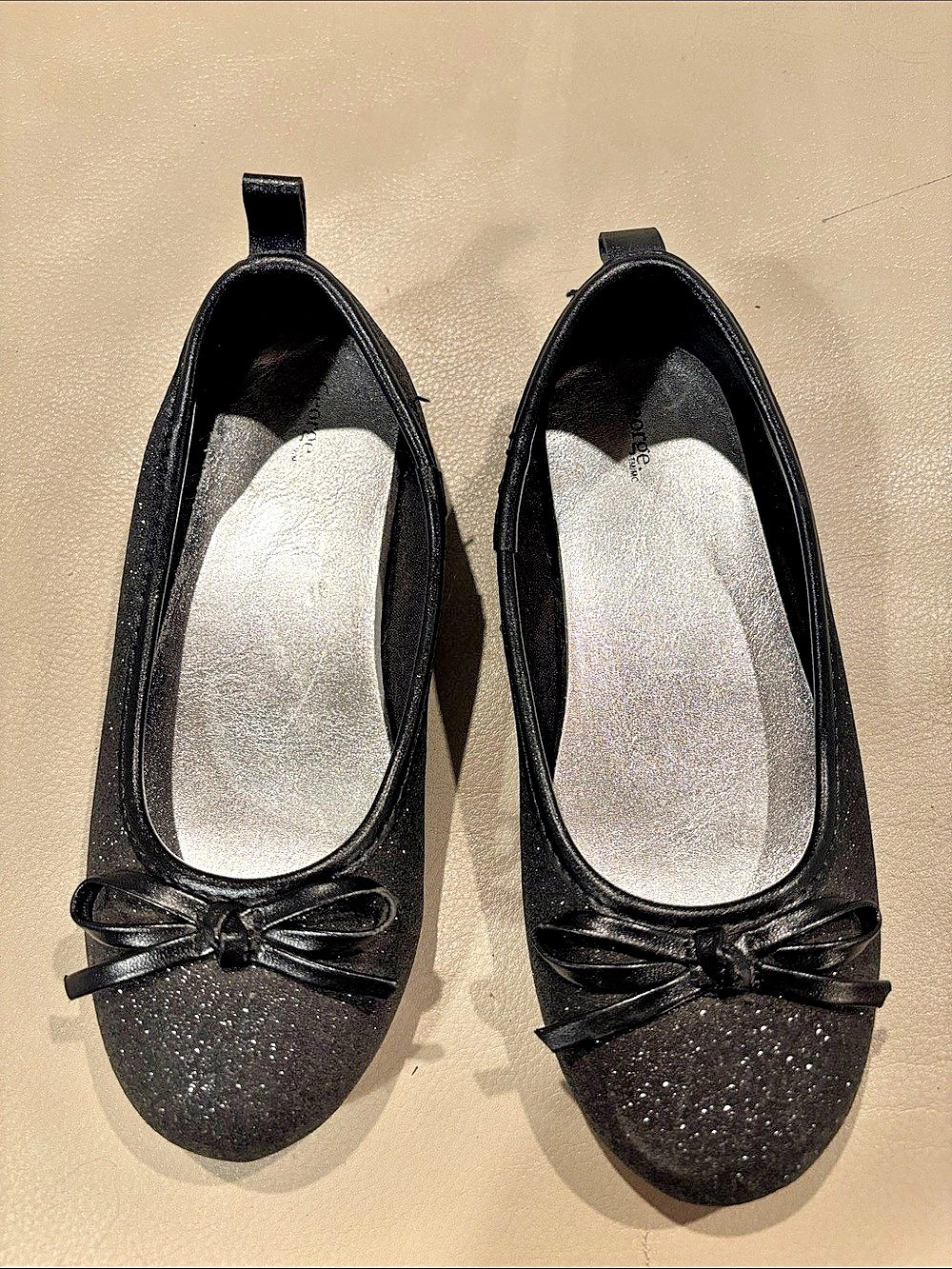 George Black Glitter Bow Ballet Flats Size 12